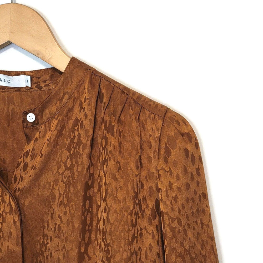 ALC Silk Animal Print Blouse Mandarin Collar Long Sleeve Chic Button Down Work 8 - Picture 5 of 16